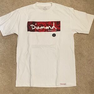 Diamond Supply Co. White Short-Sleeve Tee with Red Rose Box Logo